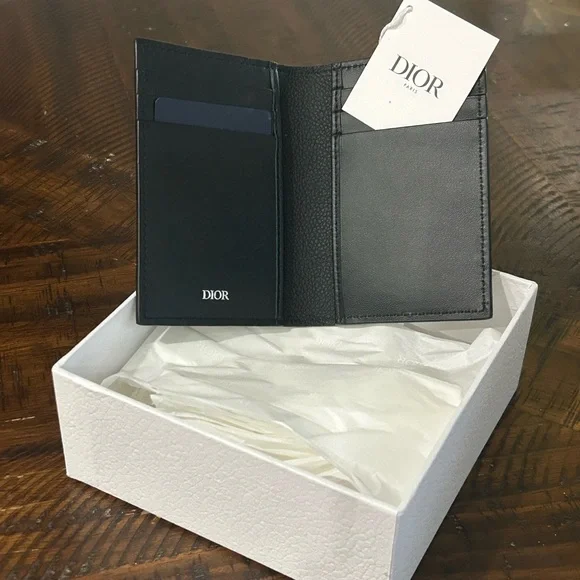 Dior Embossed Black Leather Card Holder